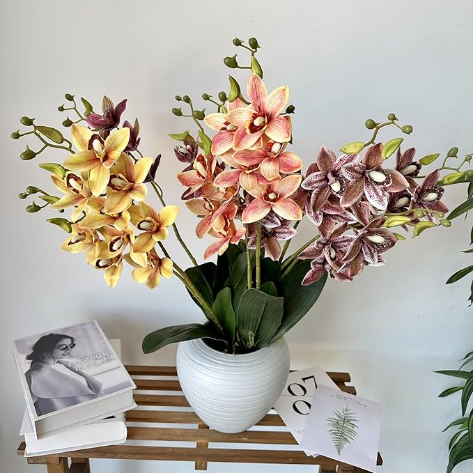 Soft Film Leaf Double Fork 9-Head Tiger Head Orchid Home Living Room DIY Flower Arrangement Ornaments Wedding Flowers (Color : 11)