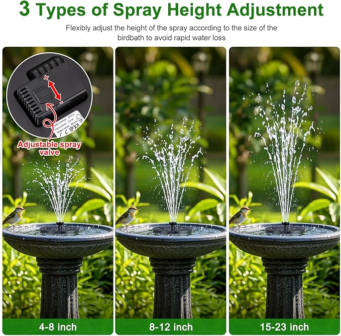 SEIRMEP Solar Fountain Pump with Spray Height Adjustment, Upgrade Glass Solar Bird Bath Fountains with 6 Nozzles, Outdoor Solar Water Fountain Pump for Bird Bath, Garden, Pool, Pond