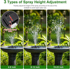 SEIRMEP Solar Fountain Pump with Spray Height Adjustment, Upgrade Glass Solar Bird Bath Fountains with 6 Nozzles, Outdoor Solar Water Fountain Pump for Bird Bath, Garden, Pool, Pond