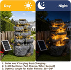 5 Tiered Solar Powered Water Fountain, Solar Water Fountain Outdoor Garden Cascading Rock Water Fall Fountains Outside with Lights for Backyard, Patio, Deck, Porch, 24" H x 13.39" L x 9.6" W
