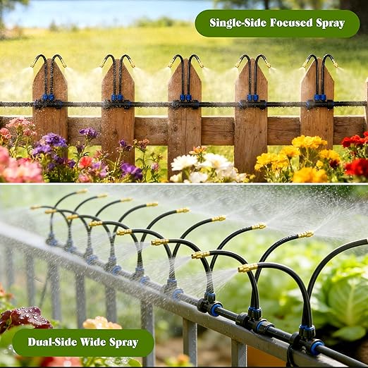 Drip Irrigation System for Garden, Automatic Watering System with Adjustable 360° Copper Spray Nozzles, DIY Drip Irrigation Kit for Yard, Lawn, Greenhouse, Raised Beds & Potted Plants (20FT)