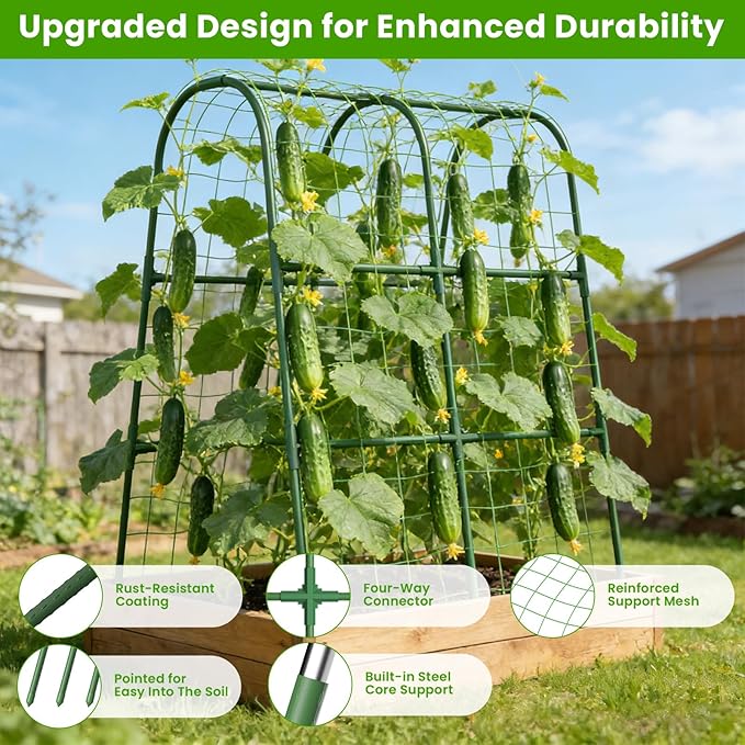 Cucumber Trellis for Raised Bed, U-Shape Garden Trellis for Climbing Plants Outdoor, Metal Arch Vegetables Trellis, Plant Support for Grape Vine Beans Squash Peas Flower