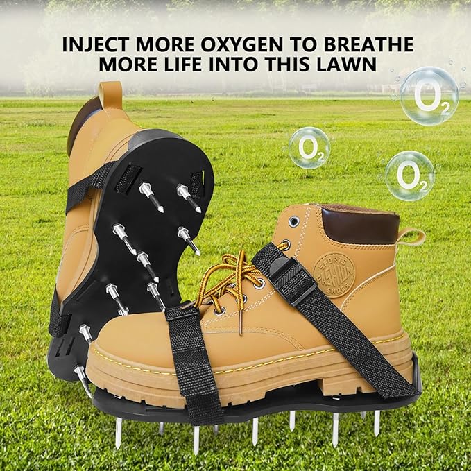 Lawn Aerator Shoes Set with Shovel, All New Unique Design Soild Installation Heavy Duty Spiked Aerating Sandals, for Yard Patio Lawn Garden - Medium