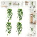 4 Pack Fake Hanging Plants, Artificial Potted Plants for Indoor Outdoor Decor - Realistic Faux Eucalyptus Vines in Pots for Boho Bathroom, Bedroom, Shelf, Porch Wall Decor, UV Resistant Greenery