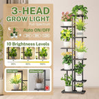 iDavosic.ly Plant Stand Indoor with Grow Light, 7-Tier Tall Metal Flower Shelf for Heavy-Duty Large Planters, Corner Orchid Display Rack for Living Room Balcony Patio Porch, Modern Black
