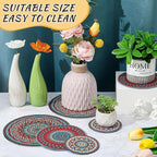 Nuanchu 6 Pcs Boho Plant Pot Mat 3 Sizes Absorbent Non Slip Pots Pad Round Plant Coaster Mat Gardening Indoor Outdoor Flower Plant Protect Mat