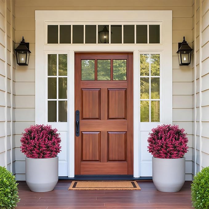 Artificial Pink Eucalyptus Topiary Ball Trees, Set of 2 UV Resistant Fake Evergreen Shrubs Bushes Plants with Ground Spike, 18" Fake Plants for Outdoor Indoor Front Porch Garden