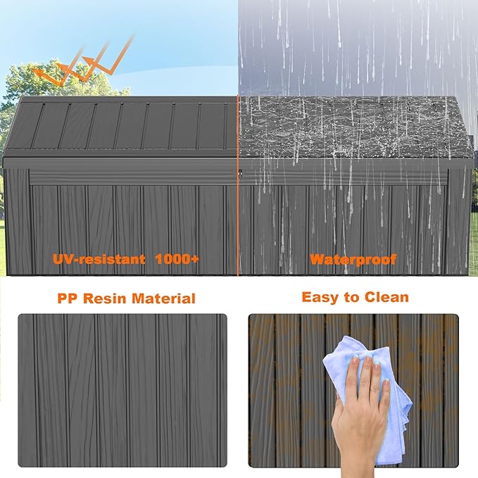 PatioZen 150 Gallon Resin Deck Box, Lockable Patio Outdoor Storage Box for Furniture, Garden Tools and Tools Storage, Waterproof Outside Storage Boxes - Black