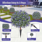 Artificial Lavender Topiary Ball Trees, Set of 2 UV Resistant Fake Evergreen Shrubs Bushes Plants with Ground Spike, 18" Fake Plants for Outdoor Indoor Front Porch Garden