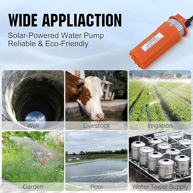 ECO-WORTHY 24V DC Solar Well Pump Kit,Submersible Water Well Pump,2pcs 100W Solar Panels with Controller for Off-Grid Irrigation, Livestock Water