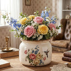 7.7″ Large Vintage Ceramic Plant Pot with Hummingbird Bloom Pattern Cream White Rustic Planter with Ice Crackle Glaze & Drainage Hole for Indoor Outdoor Plants Home Kitchen Office Decor Gift