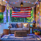 JMEXSUSS 400 LED Red White and Blue Lights Outdoor, 132FT 4th of July Lights Indoor, 8 Modes Patriotic String Light for Memorial Day Independence Day Decoration