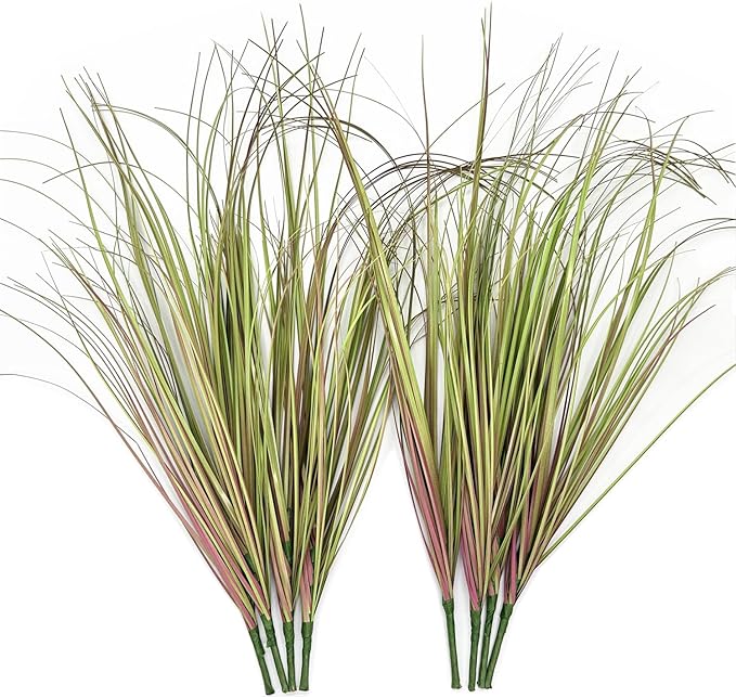 CATTREE Fake Plants Artificial Wheat Grass Outdoor Shrubs 8 Bundles, Faux Plastic Leaves Greenery Bushes for Garden Wedding Party DIY Decorations Indoor Office UV Resistant Glass Planter Filler Purple