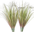CATTREE Fake Plants Artificial Wheat Grass Outdoor Shrubs 8 Bundles, Faux Plastic Leaves Greenery Bushes for Garden Wedding Party DIY Decorations Indoor Office UV Resistant Glass Planter Filler Purple
