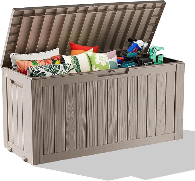 90 Gallon Waterproof Resin Deck Box, UV Resistant Outdoor Storage for Garden, Patio, Porch, Delivery（Black，80 Gallon）