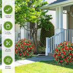 Lunmon 2 Pack 24" Artificial Topiary Ball Plants Trees with Flowers, Outdoor Fake Topiary Plants with Ground Spike, UV Resistant Faux Bushes for Indoor Outdoor Front Door Decor(Red,Rose)