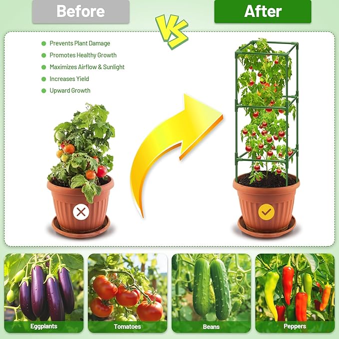 Legigo 6 Pack Square Tomato Cages- 45 Inch Heavy Duty Tomato Trellis for Climbing Plants Outdoor, Tomato Plant Support Stakes Cage Garden Trellis for Garden Raised Garden Bed Cucumbers Vegetables