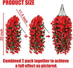Sggvecsy Artificial Fake Hanging Flowers Plants for Outdoor Outside Spring Summer Decoration 2PCS Faux Silk UV Resistant Realistic Morning Glory Trailing Vines for Home Porch Patio Balcony(Red)