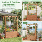 Giantex Raised Garden Bed with Sided Trellis & Roof, 31”x16”x41” Wood Elevated Planter Box, Freestanding Garden Planter Raised Bed for Flowers Herbs Climbing Vines,Brown,1