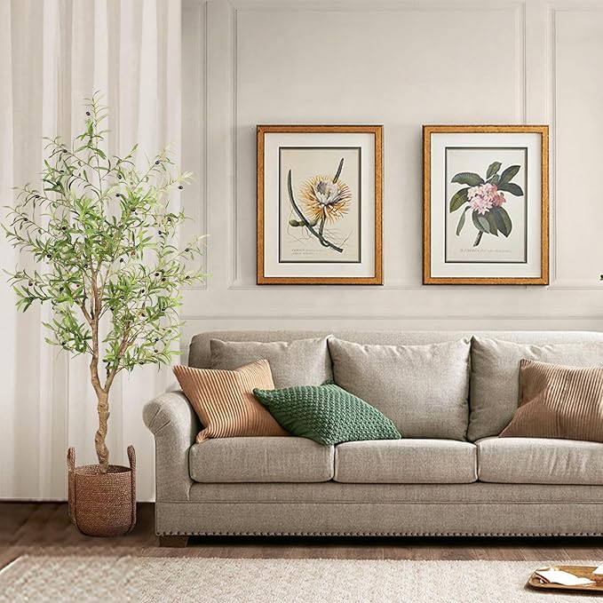 Artificial Olive Tree 6ft -Tall Fake Potted Olive Silk Tree with Planter Natural Olive Branches and Realistic Leaves - Faux Olive Tree for Home House Office Decor Indoor
