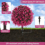 Artificial Pink Eucalyptus Topiary Ball Trees with Ground Spike, Set of 2 UV Resistant Artificial Shrubs, Fake Evergreen Artificial Plant Bushes for Indoor Outdoor Front Porch Garden