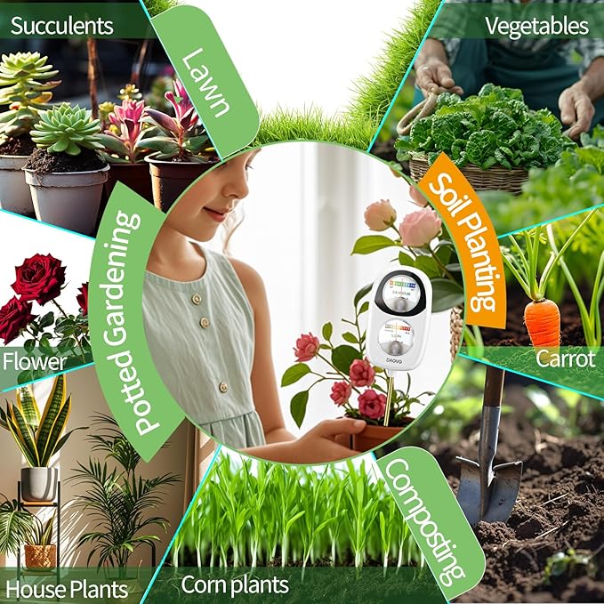2-in-1 Moisture Meter for Plants, Soil Moisture Meter & PH Meter, Large Dual-Screen Soil Test Kit, Essential Garden Tools for Indoor/Outdoor Plant, Lawn, Farm, No Battery Needed