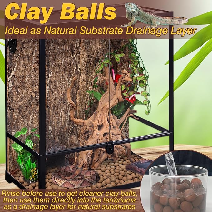 ZeeDix 2 LBS Reptile Substrate Leca Balls - 100% Organic Expanded Clay Pebbles, Ideal Bioactive Terrarium Clay Balls Substrate for Reptile Terrarium Tank, Bearded Dragon, Tortoise, Gecko, Snake & Frog