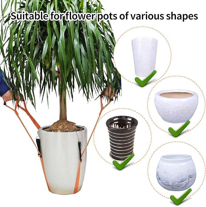 Potted Plant Mover，Plant Lifting Straps for Garden Flower Pots, Planters，Rocks, Trees，Easily Lift and Move Heavy Items Up to 250 Pounds, Large Size,Orange，Patent Pending