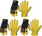 HANDLANDY Men Leather Gardening Gloves, Utility Work Gloves for Mechanics, Construction, Driver