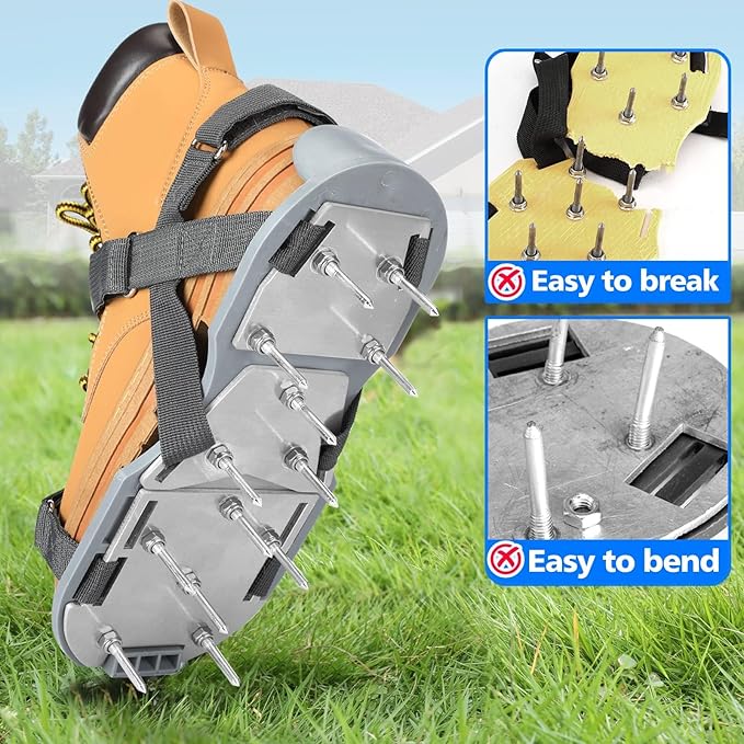 Lawn Aerator Shoes for Grass - Pre-Assembled Grass Aerator Shoes for Lawn - Soil Yard Aerator Tool for Aerating Patio Garden, Gray, Medium Size
