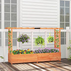 HAPPYGRILL Raised Garden Bed with Trellis, 2 Pack Freestanding Wood Planter Box w/Hanging Roof & 8 Drainage Holes for Vine Climbing Plants Flowers, Outdoor Planter with Trellis for Garden Patio Yard
