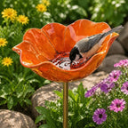 Handmade Metal Flower Garden Stake Metal, Decorative Bird Bath and Bee Watering Station with Flower Design for Outdoor Yard Garden Decor (Orange)