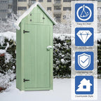 Outvita Outdoor Storage Cabinet, 70in Wooden Vertical Garden Tools Shed, Patio Storage Organizer with Latch & Waterproof Roof for Yard Deck Lawn Farmland Equipment(Green)