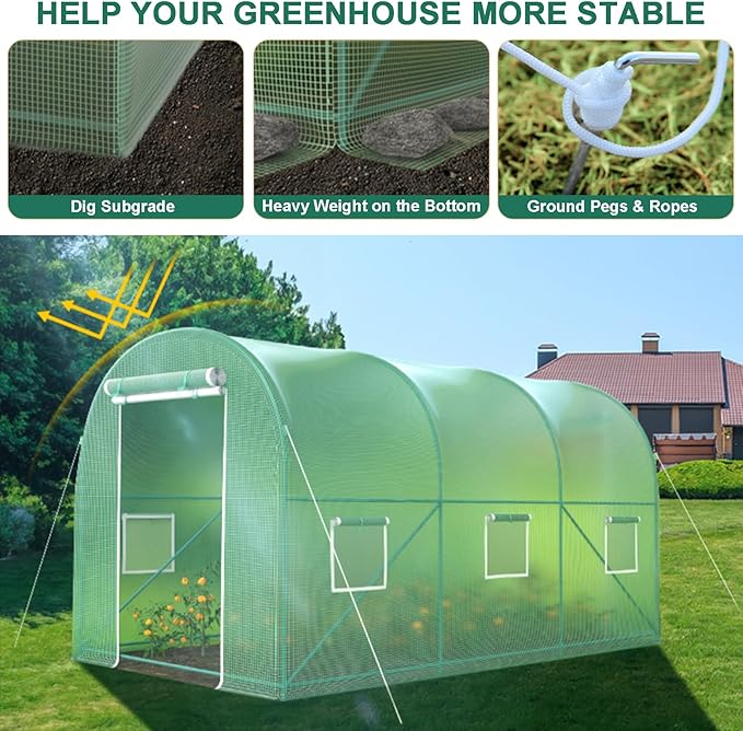 12x7x7 Walk-in Greenhouse with Watering System, Heavy Duty Green House for Outdoors, Portable Green Houses for Outside, Winter Hot House with Metal Frame & Roll-up Zipper Door Screen Windows