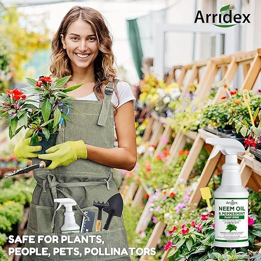 Neem Oil Spray for Plants with Peppermint Oil, Natural Neem Oil Spray for Indoor/Outdoor Plants, Suitable for Organic Gardening (16oz, Pet Safe, Non Toxic)