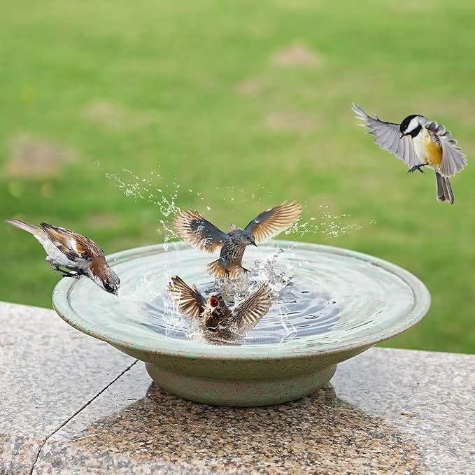 HOUYANG Solar Fountain Bird Bath, Metal Bird Bath Bubbler, Outdoor Bird Bath Bowl, for Outdoors Garden Patio Decor.