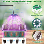 Qoolife Seed Starter Tray with Plant Light, 2 Pack Grow Lights for Seed Starting Kit with Humidity Domes, Timing Controller Adjustable Brightness for Greenhouse Propagator Station Planting Growing