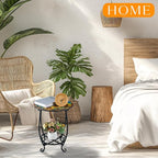 Outdoor Side Table Round Small Mosaic Patio Accent Indoor End Plant Coffee Tea Table for Yard Patio Porch Garden Living Room, Bedroom(Sunflower Style,12 Inch)