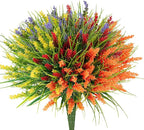 20 Bundles Artificial Plants Outdoor, UV Resistant Fake Flowers, Realistic Faux Lavender Shrubs for Porch Garden Window Box Home Decoration (Yellow Lightpurple Red Orange)
