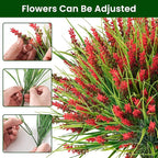 20 Bundles Artificial Plants Outdoor, UV Resistant Fake Flowers， Realistic Faux Lavender Shrubs for Porch Garden Window Box Home Decoration (Red)