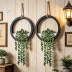 Boho Wall Decor, 2Pcs Fake Hanging Plants Artificial Succulents, Indoor Hanging Planter Greenery Decor, Perfect for Bathroom Living Room Bedroom Office Washroom, Faux Succulent Wall Floating Plants