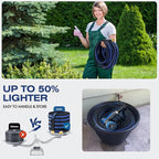 Ultra Lightweight 100FT Garden Hose - Heavy-Duty Kink-Free Flexible Hose, Non-Expanding Design with Aluminum Brass Fittings, Crush-Proof for Yard/Lawn/Outdoor Use(black-blue, 100 FT)