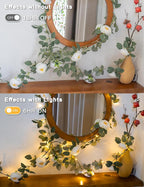 suddus Flower Garland with White Camellia Fairy Lights Indoor, 60 LED Vines String Lights Battery Operated with Remote, Artificial Fake Flowers Leaf Lights for Wedding,Bedroom,Centerpieces,Arch Decor