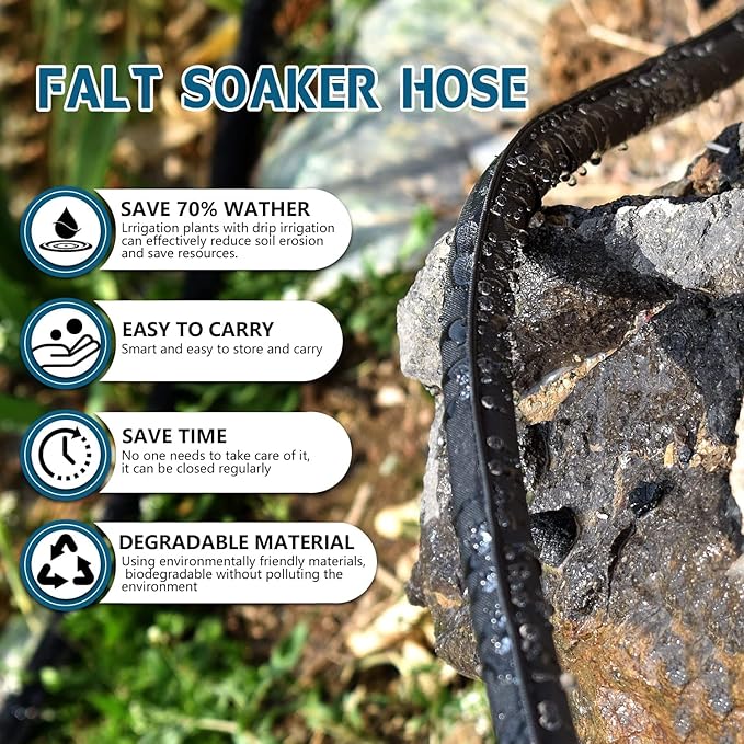 Flat Soaker Hose 50FT 2-Pack for Garden Beds, Drip Irrigation Hose for Efficient & Effective Watering of Plants – Garden Soaker Hoses with Flexible & Easy to Install (50FT 2Pack)