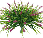 obbsie 12 Bundles Artificial Plants Outdoor, 18.2" UV Resistant Faux Monkey Grass Greenery Stems No Fade Faux Plastic Flowers Shrubs for Home Weddings Garden Porch Front Patio Office Decor - Rose Red