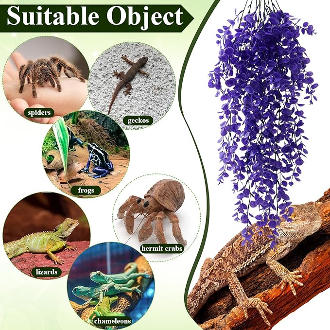 Suncalla Reptile Plants Terrarium Hanging Plants Vines Boston Climbing Terrarium Plant with Suction Cup for Bearded Dragons Lizards Crested Gecko Snake Crab Tank(Multicolor Series,4 Colors)