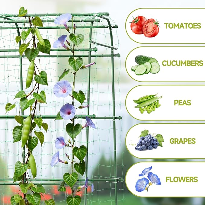 HIRALIY Garden Arch Trellis for Climbing Plants, 6.3ft Tall Heavy Duty Metal Cucumber Trellis, Rustproof Plant Support Tunnel for Tomato, Grape, Bean, Raised Bed and Vegetable Gardens, Green