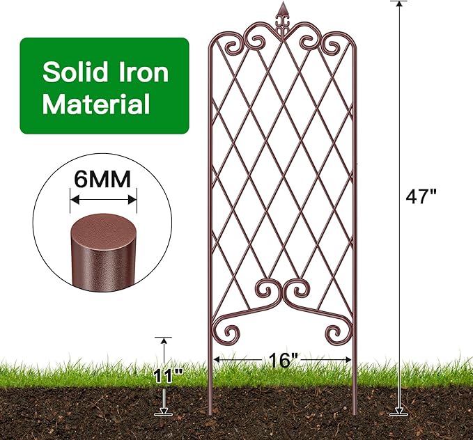 AMAGABELI GARDEN & HOME 2 Pack 47” x 16” Metal Garden Trellis for Climbing Plants Outdoor Trellis for Climbing Roses Vines Vegetables Metal for Ivy Cucumbers Brown