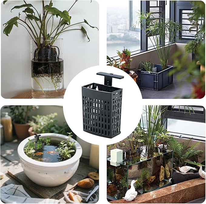 4pcs Upgraded Adjustable Aquarium Plant Holder，Fish Tank Plants Holder,Fish Tank Aquaponics Plant Cultivation and Aquarium Landscape Decoration with Hooks and Suction Cup (Black)
