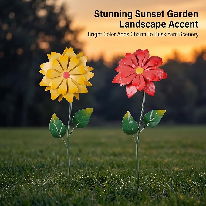 Topadorn Set of 2 Metal Garden Stakes 25", Wind-Responsive Flower Outdoor Yard Decor, Weather Resistant Decorative Garden Stakes for Lawn, Patio & Pathway